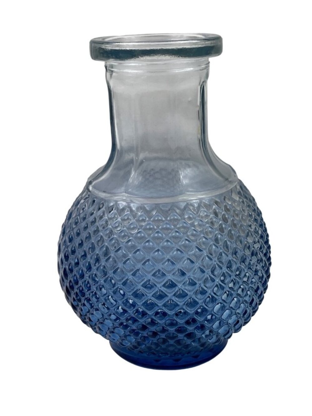 Blue Hobnail Glass Bud Vase Clear Neck Textured Vintage Style 4.5"